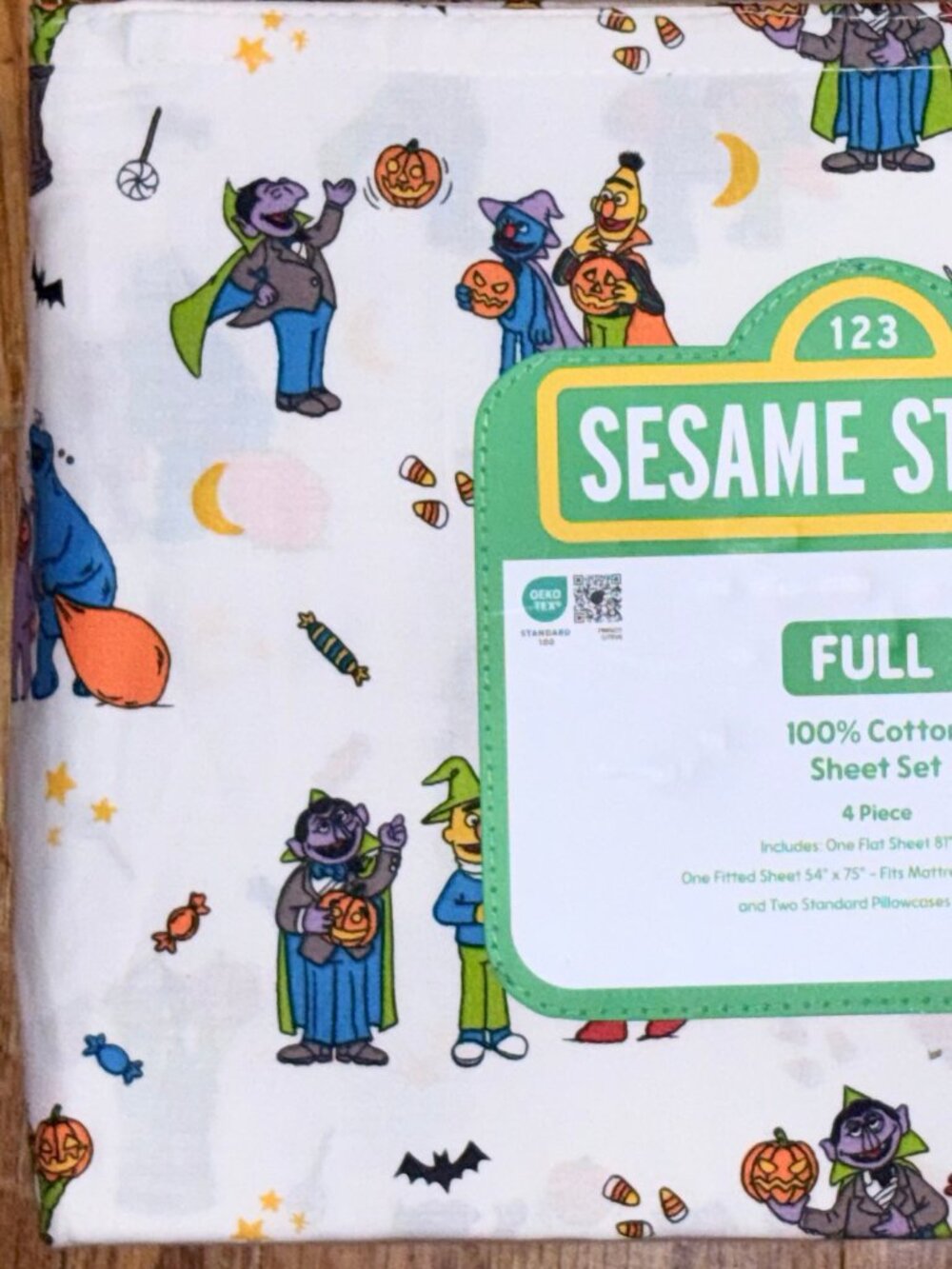 Sesame Street 100% Cotton Halloween FULL Size Sheet Set BERT ERNIE COOKIE